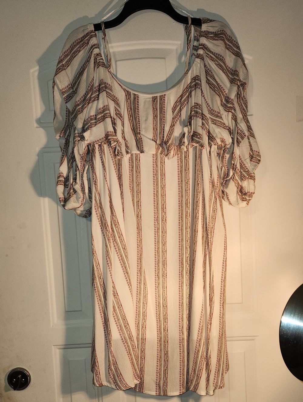 Women’s Cream Striped Off-Shoulder Dress